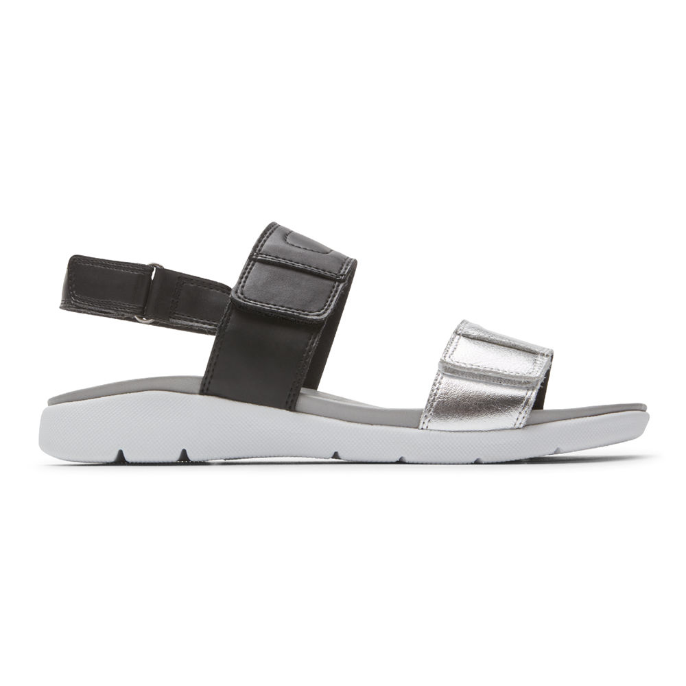 Rockport Singapore Womens Sandals - Eileen 2-Band Black/Silver - VF3764582